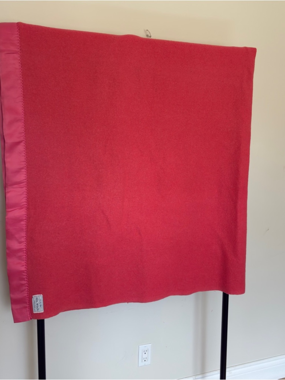 Vintage All Wool Blanket Pink Satin Trim 72x90 Made in Canada